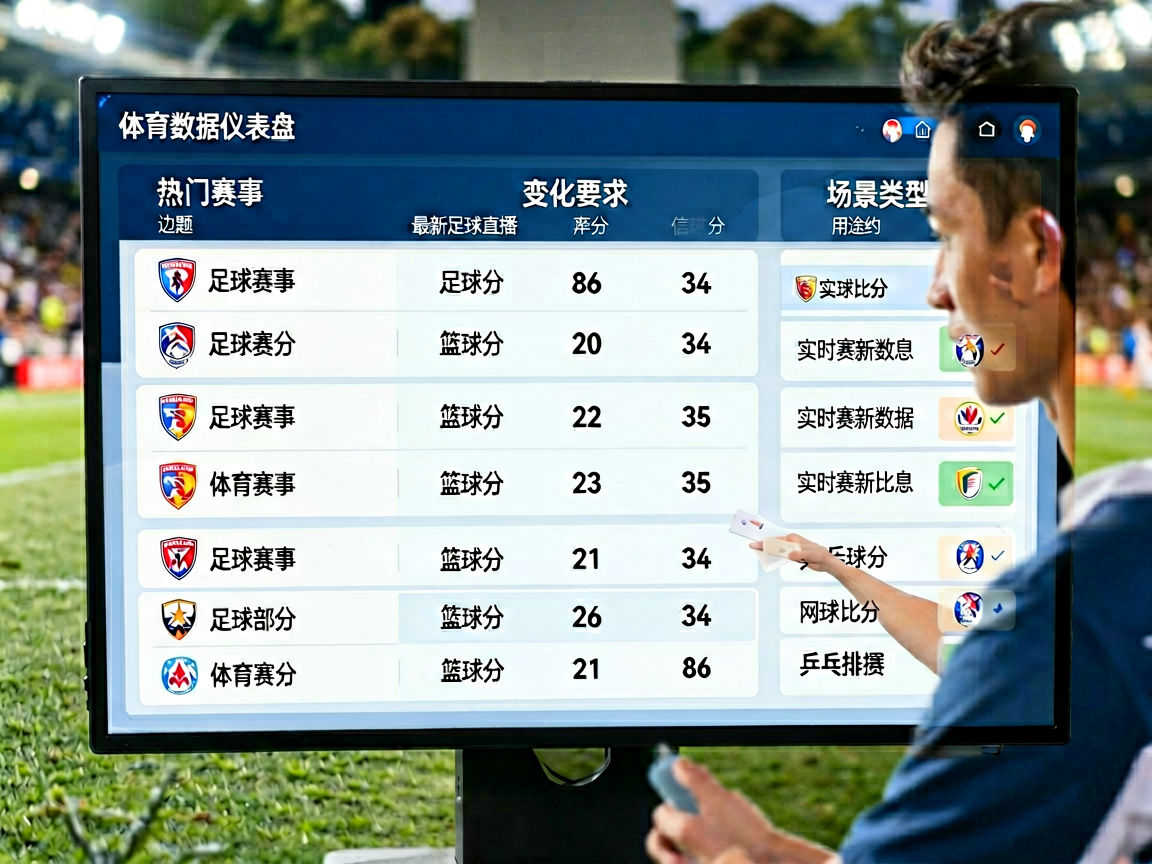 体育数据仪表盘，展示足球和篮球赛事比分数据的综合浏览界面，体现比分网的数据聚合能力