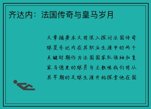 齐达内：法国传奇与皇马岁月